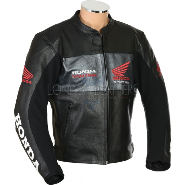 HONDA Racing Black Leather Motorcycle Jacket